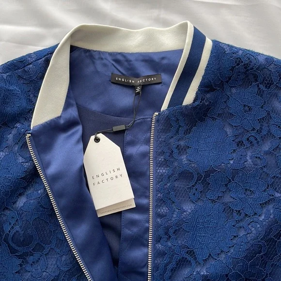 English Factory Bomber Varsity Lace Shell Jacket Womens Sz M NWT* - Picture 7 of 14